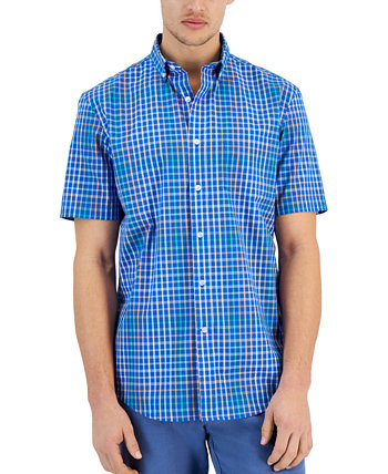 Мужская яркая клетчатая рубашка на пуговицах из поплина с коротким рукавом, созданная для Macy's Club Room