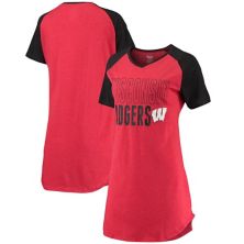 Женская ночная рубашка Concepts Sport Red/Black Wisconsin Badgers Raglan с v-образным вырезом Unbranded