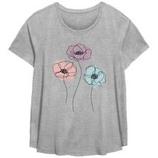 Plus Size Fifth Sun Pastel Line Drawn Flowers Scoop Neck Graphic Tee FIFTH SUN