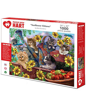 Sunflower Kittens 24" x 30" By Bob Giordano Set, 1000 Pieces Hart Puzzles