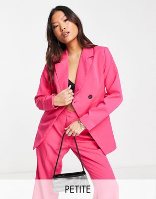 Vila Petite tailored asymmetric suit blazer in bright pink  Vila Petite