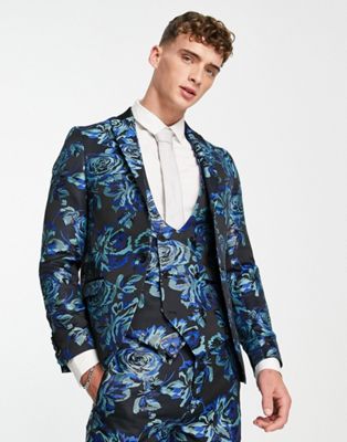 Черный пиджак Twisted Tailor owsley с жаккардовым узором в цветочек бирюзового цвета и мяты Twisted Tailor