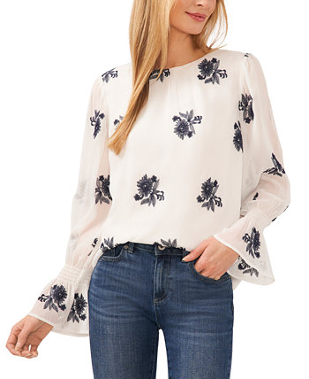 Женская блузка с присборенными манжетами и цветочным принтом CeCe