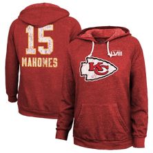 Women's Majestic Threads Patrick Mahomes Red Kansas City Chiefs Super Bowl LVIII Name & Number Tri-Blend Pullover Hoodie Majestic Threads