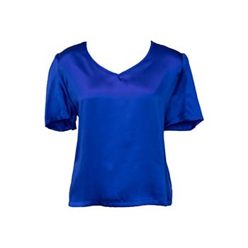 Shining V-neck Blouse In Blue Le Reussi