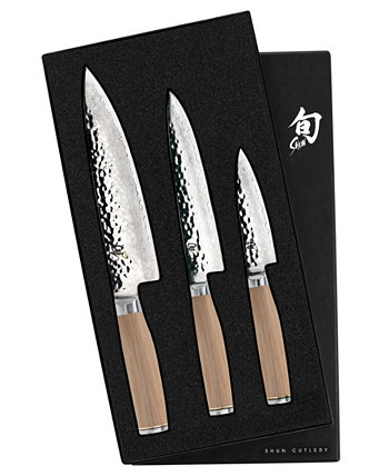 Stainless Steel Premier Blonde 3 pc. Knife Set: Paring 4", Utility 6.5", Chef's 8" in a boxed set. Shun