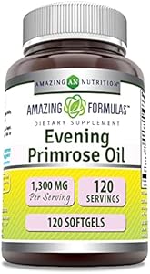 Amazing Formulas Evening Primrose Oil 1300mg, 10% GLA, Softgels Supplement | Hexane Free Cold Pressed Oil | Non-GMO | Gluten Free (120 Count) Amazing Nutrition