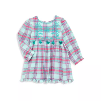 Маленькая девочка и усилитель; Клетчатое платье для девочки с вышивкой подсолнухов PEEK