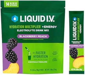 Liquid (Жидкость) I.V.® Hydration Multiplier +Energy - BlackBerry Peach | Electrolyte Powder (Порошок) Drink Mix | 1 Pack (14 Servings (Порции)) Liquid I.V.