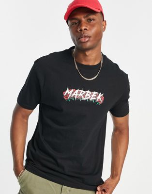 Черная футболка с принтом роз и логотипом Marbek Marbek