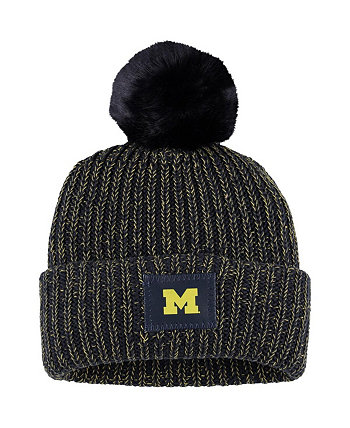 Женская темно-синяя вязаная шапка Michigan Wolverines с манжетами и помпоном Love Your Melon