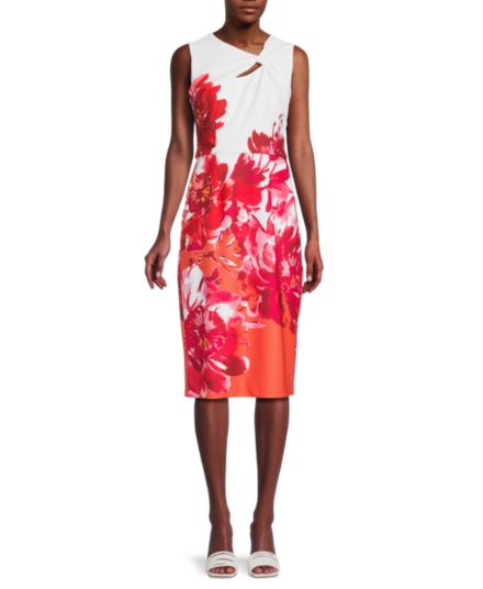 Платье-футляр с цветочным принтом и узлом спереди Donna Ricco