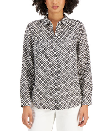 Льняная рубашка с принтом, созданная для Macy's Charter Club