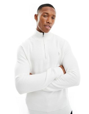 Белый хлопковый вязаный свитер с полумолнией и логотипом Polo Ralph Lauren Polo Ralph Lauren