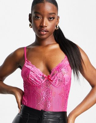 I Saw It First lace plunge bodysuit in hot pink I Saw It First