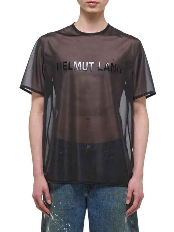 Футболка с логотипом Helmut Lang из шифона с короткими рукавами, свободный крой Helmut Lang