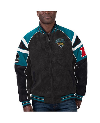 Мужская черная университетская куртка Jacksonville Jaguar из искусственной замши реглан с молнией во всю длину G-III Sports