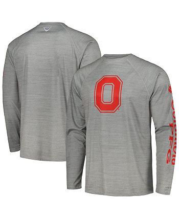 Мужская серая футболка Ohio State Buckeyes PFG Terminal Tackle Omni-Shade реглан с длинным рукавом Columbia