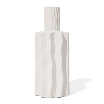 LuxenHome White Fluted 15-inch Tall Stoneware Table Vase Luxen Home