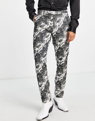 Twisted Tailor Lasek skinny suit pants in white jacquard with snakeskin flocking Twisted Tailor