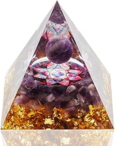 DRTMLY Orgone Crystal Pyramid, Small Orgonite Pyramid Porstive Energy Generator, Healing Crystal Pyramid for Resist Stress, Bring Good Luck and Wealth (Amethyst) DRTMLY