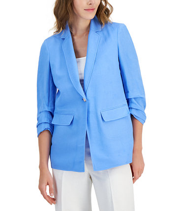 Petite Linen Single-Button Ruched-Sleeve Jacket Anne Klein