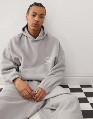 COLLUSION oversized printed hoodie with elasticated cuffs in gray Collusion