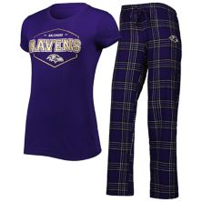 Женская спортивная фиолетовая/черная футболка с логотипом Baltimore Ravens больших размеров и брюки для сна, комплект для сна Unbranded