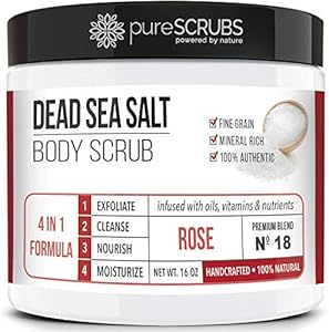 pureSCRUBS Premium Citrus Body Scrub Set - Large 16oz Dead Sea Salt Body Scrub With Infused Essential Oils & Nutrients, Includes Wooden Spoon, Loofah & Oatmeal Exfoliating Bar Soap PureSCRUBS