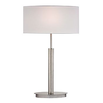 24" Silver Satin Nickel Finish Port Elizabeth Table Lamp with Oval White Faux Silk Shade Contemporary Home Living