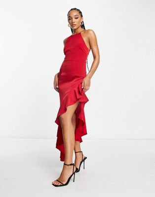 Красное атласное платье асимметричного кроя NaaNaa с завязками на спине NaaNaa