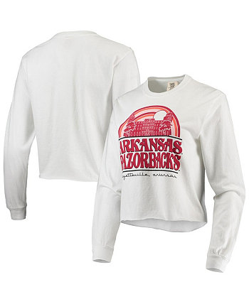 Женская белая укороченная футболка с длинным рукавом Arkansas Razorbacks Retro Campus Image One