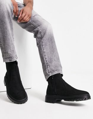 Черные массивные ботинки челси из искусственной замши New Look New Look