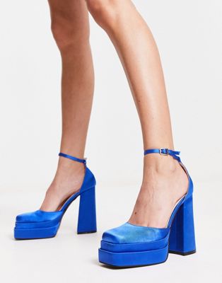 RAID Amira double platform heeled shoes in blue satin  Raid