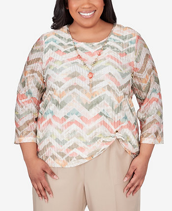 Plus Size Tuscan Sunset Textured Chevron Top with Twisted Detail Alfred Dunner