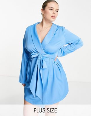 Эксклюзивное синее платье-пиджак с завязками спереди In The Style Plus In The Style