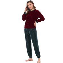 Women's Velvet Long Sleeve Soft Warm Top and Pants Pajamas Set Cheibear