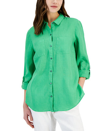 Миниатюрная рубашка на пуговицах из 100% льна, созданная для Macy's Charter Club