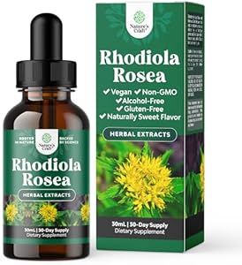 Natures Craft High Potency Rhodiola Rosea Tincture -Liquid Rhodiola Supplement for Stress Energy and Mood Support with 3% Salidrosides Rosea Extract - Vegan Non-GMO & Alcohol-Free (60 Servings) Natures Craft