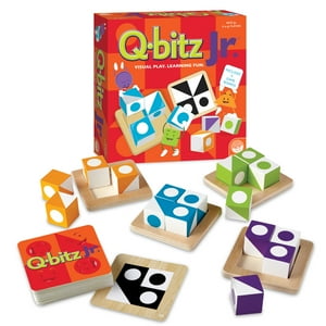 MindWare Q-bitz Jr. Game, 60 Pattern Cards, 4 Wooden Cube & Tray Sets, Visual Play & Learning Fun for Kids, 1 to 4 Players MindWare