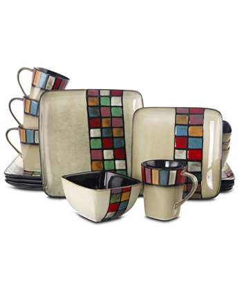 Набор столовой посуды Grace из 16 разноцветных квадратных керамических изделий, сервиз на 4 персоны Elama