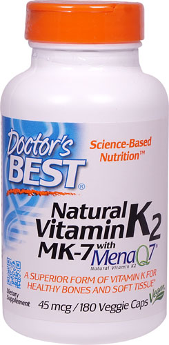 Натуральный Витамин K2 с MenaQ7® - 45 мкг - 180 растительных капсул - Doctor's Best Doctor's Best
