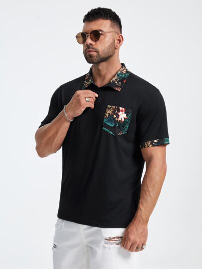 Extended Sizes для мужчины Рубашка-поло с тропическим принтом SHEIN