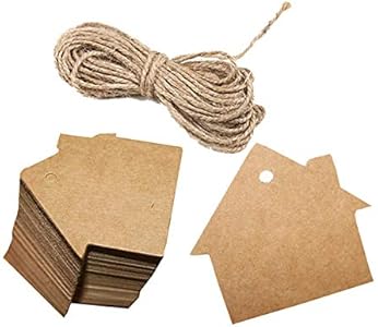 Kraft Paper Gift Tags Blank House Shape Paper with Twine for Handmade Arts Wedding Christmas and Holiday Party 100pcs 2" Samanter