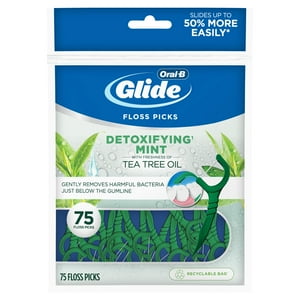 Oral-B Glide Detoxifying Mint Dental Floss Picks infused with Tea Tree Oil, 75 count Visit the Oral-B Store