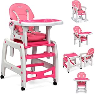 INFANS 5 in 1 Baby High Chair, Convertible Toddler Table Chair Set, Rocking Chair, Multi-Function Seat with Lockable Universal Wheels, Adjustable Seat Back, Removable Trays Infans