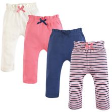 Touched by Nature Baby and Toddler Girl Organic Cotton Pants 4pk, Coral Blue Touched by Nature