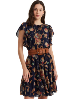 Платье из жоржетта с цветочным принтом и завязками на шее LAUREN Ralph Lauren