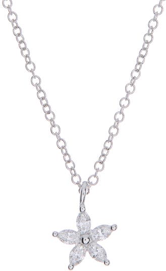 Ожерелье с подвеской в виде цветка с бриллиантами огранки «маркиза» из белого золота 14 карат EF Collection