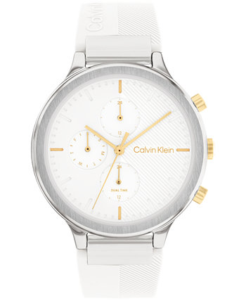 Женские многофункциональные часы с белым силиконовым ремешком 38 мм Calvin Klein